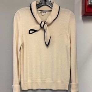 Boden Cream Tie-Neck Sweater with Black Trim